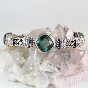 Bali Sterling Silver Bracelet with Green Quartz Gemstones